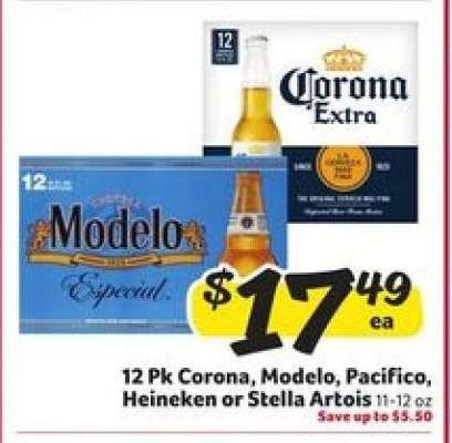 12 Pk Corona, Modelo, Pacifico, Heineken or Stella Artois