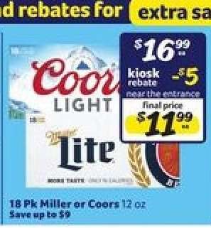 18 Pk Miller or Coors 12 oz