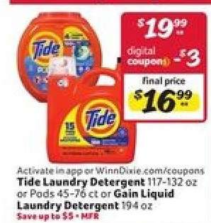 Tide Laundry Detergent or Gain Liquid Laundry Detergent