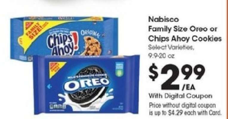 Nabisco Family Size Oreo or Chips Ahoy! Cookies*
