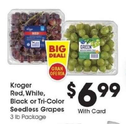 Kroger Red, White, Black or Tri-Color Seedless Grapes