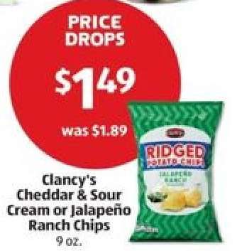 Clancy's Cheddar & Sour Cream or Jalapeño Ranch Chips