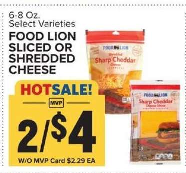 FOOD LION SLICED OR SHREDDED CHEESE