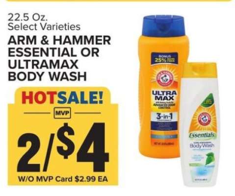 ARM & HAMMER ESSENTIAL OR ULTRAMAX BODY WASH