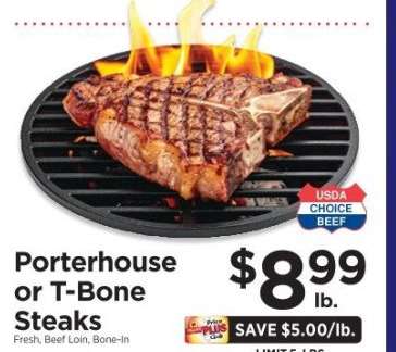 Porterhouse or T-Bone Steaks