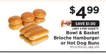 Bowl & Basket Brioche Hamburger or Hot Dog Buns