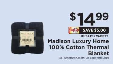 Madison Luxury Home 100% Cotton Thermal Blanket