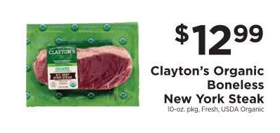 Clayton’s Organic Boneless New York Steak
