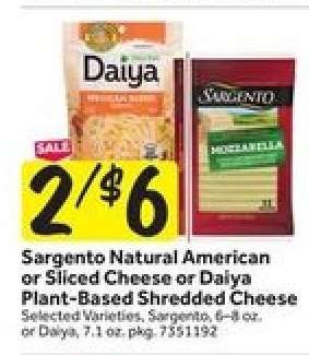 Sargento Natural American or Sliced Cheese or Daiya Plant-Based Shredded Cheese