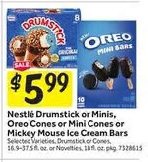Nestlé Drumstick or Minis, Oreo Cones or Mini Cones or Mickey Mouse Ice Cream Bars