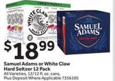 Samuel Adams or White Claw Hard Seltzer 12 Pack