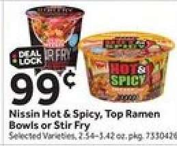 Nissin Hot & Spicy, Top Ramen Bowls or Stir Fry