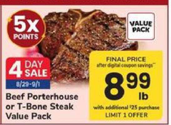 Beef Porterhouse or T-Bone Steak Value Pack