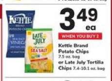 Kettle Brand Potato Chips or Late July Tortilla Chips