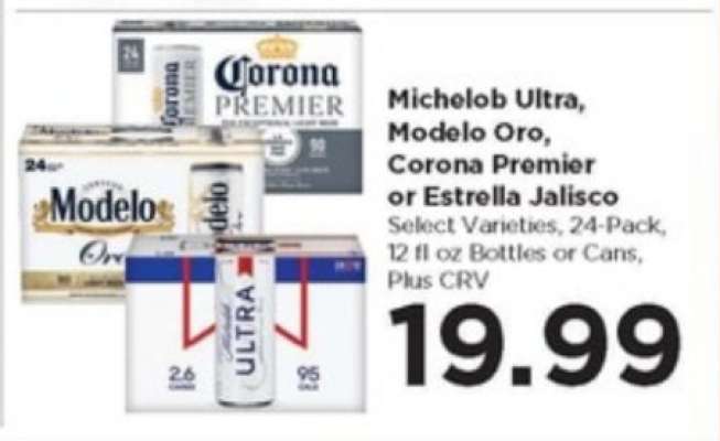 Michelob Ultra, Modelo Oro, Corona Premier or Estrella Jalisco