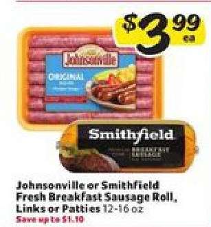 Johnsonville or Smithfield Fresh Breakfast Sausage Roll, Links or Patties