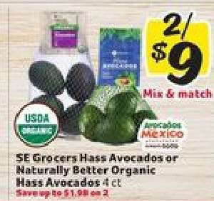 SE Grocers Hass Avocados or Naturally Better Organic Hass Avocados