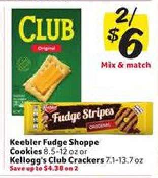 Keebler Fudge Shoppe Cookies or Kellogg's Club Crackers