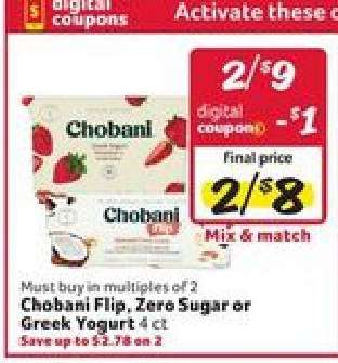 Chobani Flip, Zero Sugar or Greek Yogurt