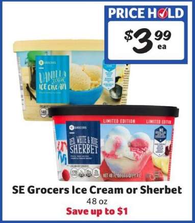 SE Grocers Ice Cream or Sherbet