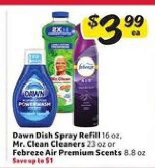 Dawn Dish Spray Refill, Mr. Clean Cleaners, Febreze Air Premium Scents