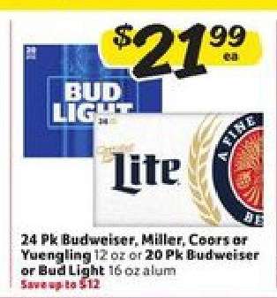 Budweiser, Miller, Coors, Yuengling, Bud Light