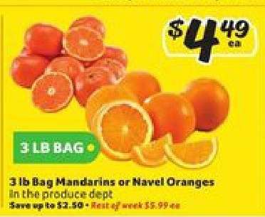 3 lb Bag Mandarins or Navel Oranges