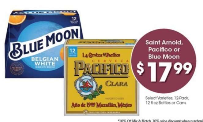 Saint Arnold, Pacifico or Blue Moon