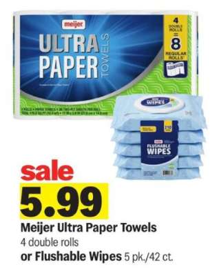 Meijer Ultra Paper Towels or Flushable Wipes