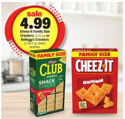 Cheez-It Family Size Crackers or Kellogg's Crackers