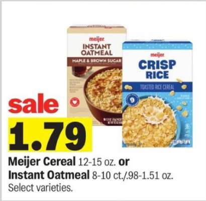 Meijer Cereal or Instant Oatmeal