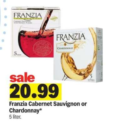 Franzia Cabernet Sauvignon or Chardonnay