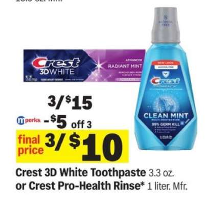 Crest 3D White Toothpaste or Crest Pro-Health Rinse
