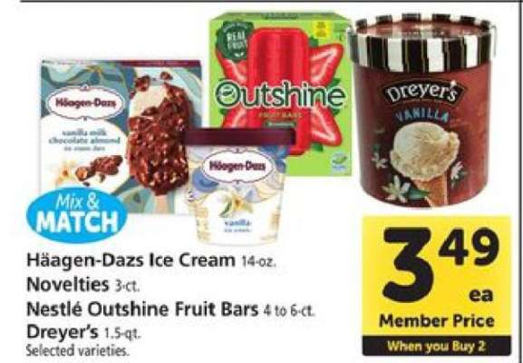 Häagen-Dazs Ice Cream, Nestlé Outshine Fruit Bars, Dreyer’s