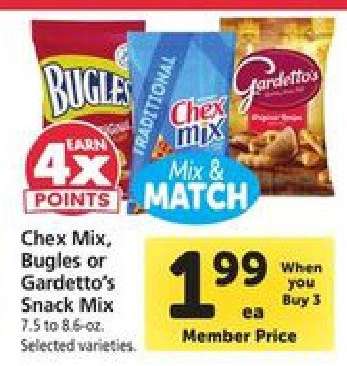 Chex Mix, Bugles or Gardetto's Snack Mix