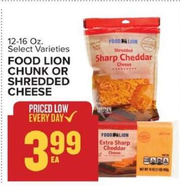 Food Lion Chunk or Shredded Cheese