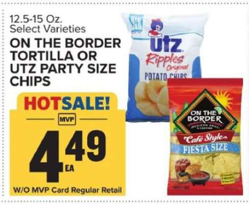 ON THE BORDER TORTILLA OR UTZ PARTY SIZE CHIPS