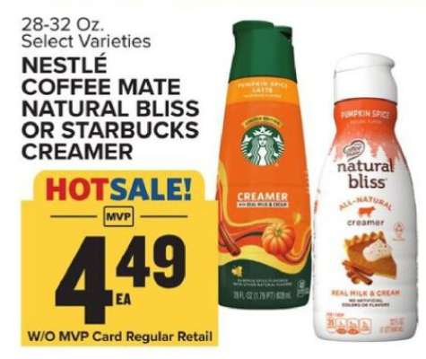 Nestlé Coffee Mate Natural Bliss or Starbucks Creamer