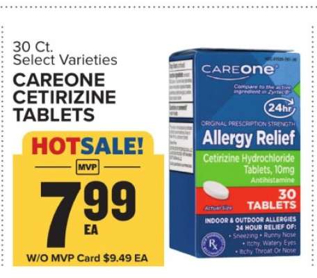 CAREONE CETIRIZINE TABLETS