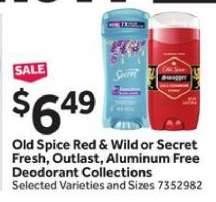Old Spice Red & Wild or Secret Fresh, Outlast, Aluminum Free Deodorant Collections