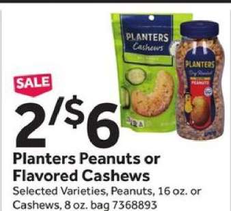 Planters Peanuts or Flavored Cashews