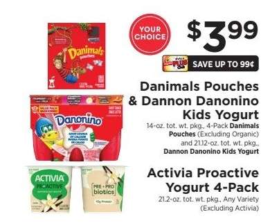 Danimals Pouches, Dannon Danonino Kids Yogurt, Activia Proactive Yogurt 4-Pack