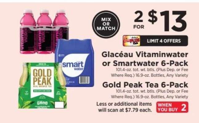 Glacéau Vitaminwater or Smartwater 6-Pack / Gold Peak Tea 6-Pack