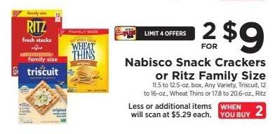 Nabisco Snack Crackers or Ritz Family Size