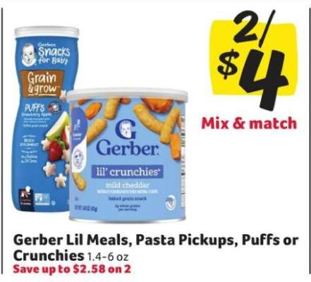 Gerber Lil Meals, Pasta Pickups, Puffs or Crunchies