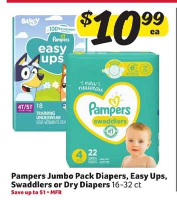 Pampers Jumbo Pack Diapers, Easy Ups, Swaddlers or Dry Diapers