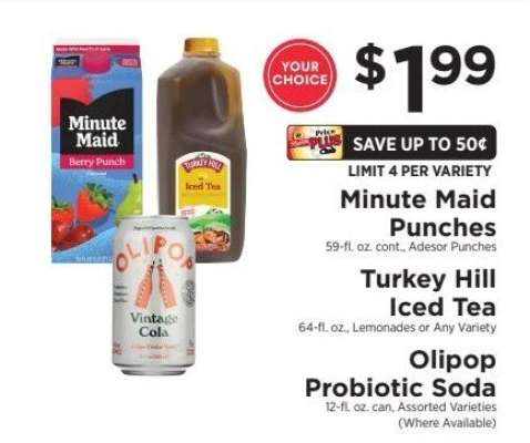 Minute Maid Punches, Turkey Hill Iced Tea, Olipop Probiotic Soda