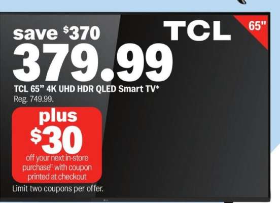 TCL 65” 4K UHD HDR QLED Smart TV