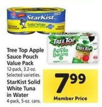 Tree Top Apple Sauce Pouch Value Pack, Starkist Solid White Tuna in Water