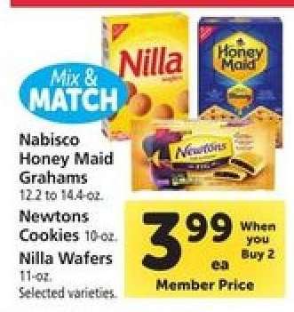 Nabisco Honey Maid Grahams, Newtons Cookies, Nilla Wafers
